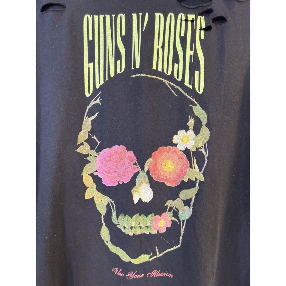 Guns N Roses Women’s Logo Graphic T-shirt Size 2 Cuts Black Music Band T Shirt - Picture 3 of 7